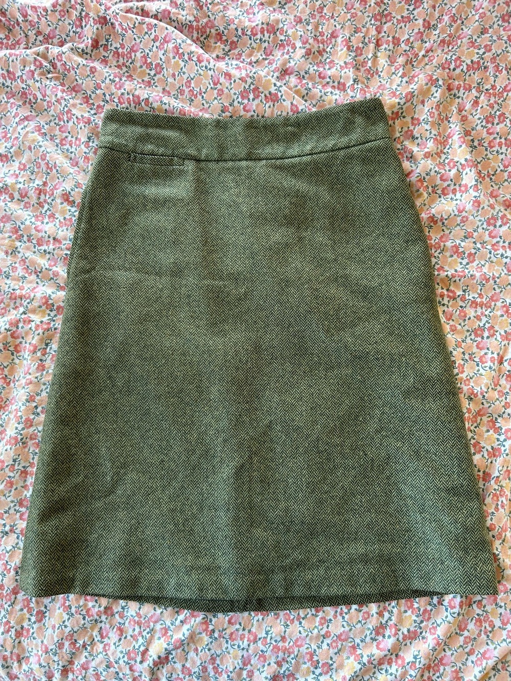 Lands' End Olive Green Herringbone Skirt